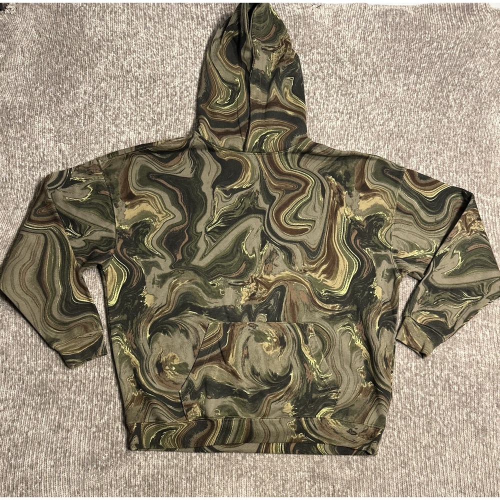 No Boundaries Hoodie Mens L Green Camo Brown Marbled Swirl Oversized Fit